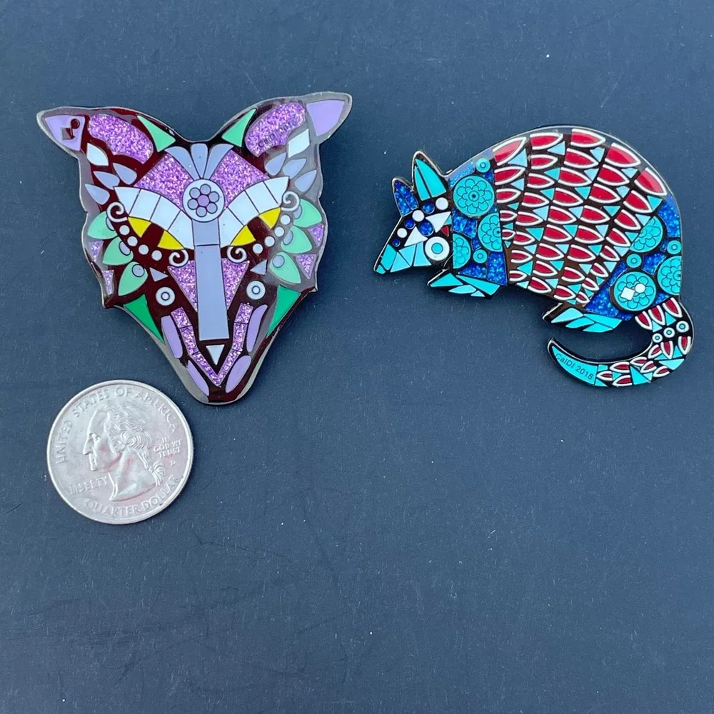 Destination Imagination 2016 Geometric Fox Armadillo Enamel Pin Set 2pc Glitter